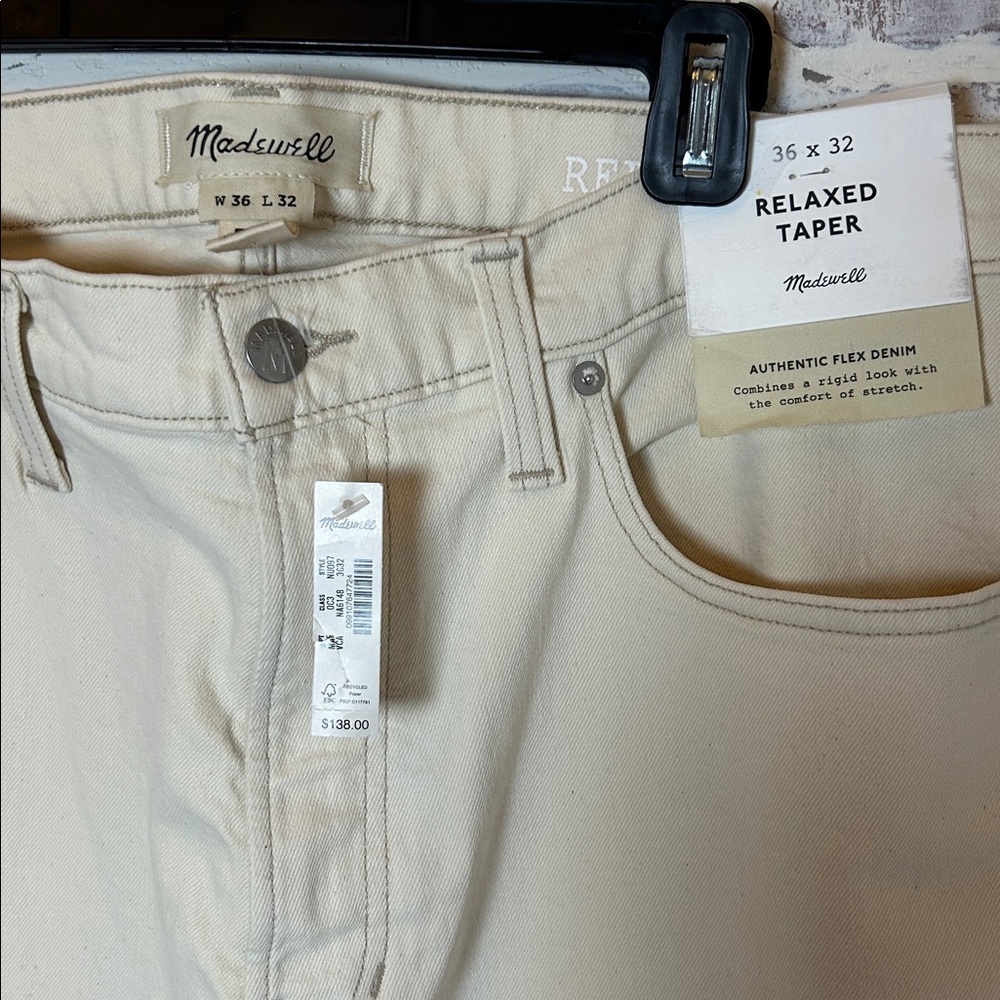 Madewell Men’s 36 X 32 Relaxed Taper Jeans Denim Stretch NWT VTG Canvas/ Cream - Picture 4 of 8